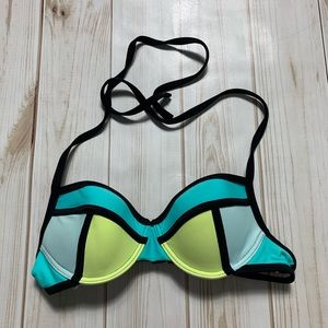 NWOT Blue & Neon Green Colorblock Pushup Bikini